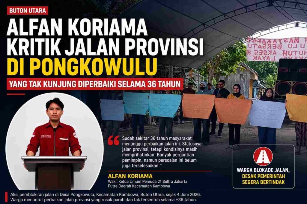 Jalan Provinsi Pongkowulu di Kecamatan Kambowa Kabupaten Buton Utara yang belum diperbaiki selama 36 tahun